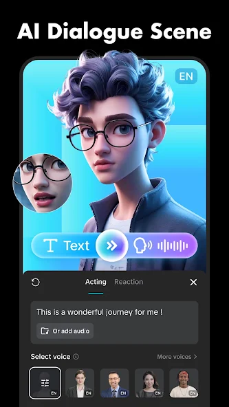 AI dialogue feature interface shown in an app preview